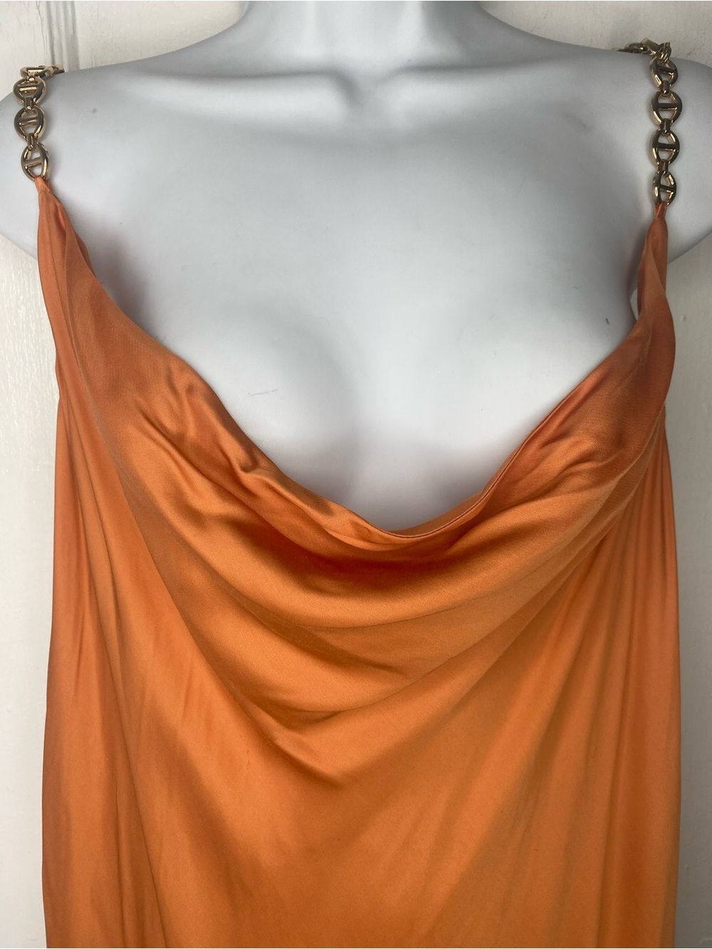 L’AGENCE NWT Amina Cowl Neck Chain Dress in Soft Carmel - Picture 2 of 8